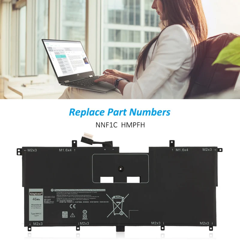 NNF1C Laptop Battery Replacement For Dell XPS 13 9365 Series XPS13-9365-D1605TS D1805TS HMPFH N003X9365-D1516FCN 7.6V 46WH | KingSener