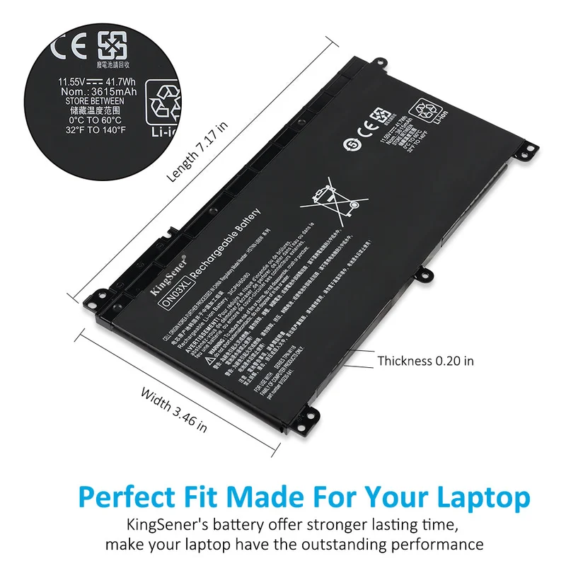 ON03XL Battery for HP Pavilion x360 13 / Stream 14 — 11.55V 41.5Wh