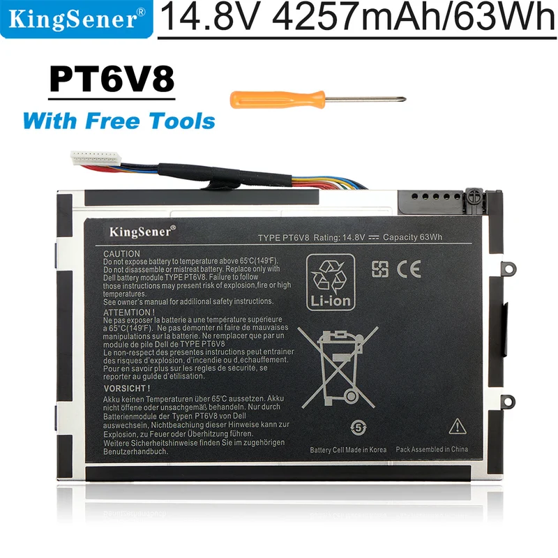PT6V8 Laptop Battery for Dell Alienware M11x M14x R1 R2 R3 63WH 14.8V