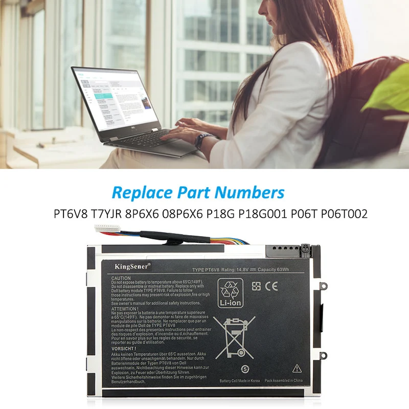 PT6V8 Laptop Battery for Dell Alienware M11x M14x R1 R2 R3 63WH 14.8V