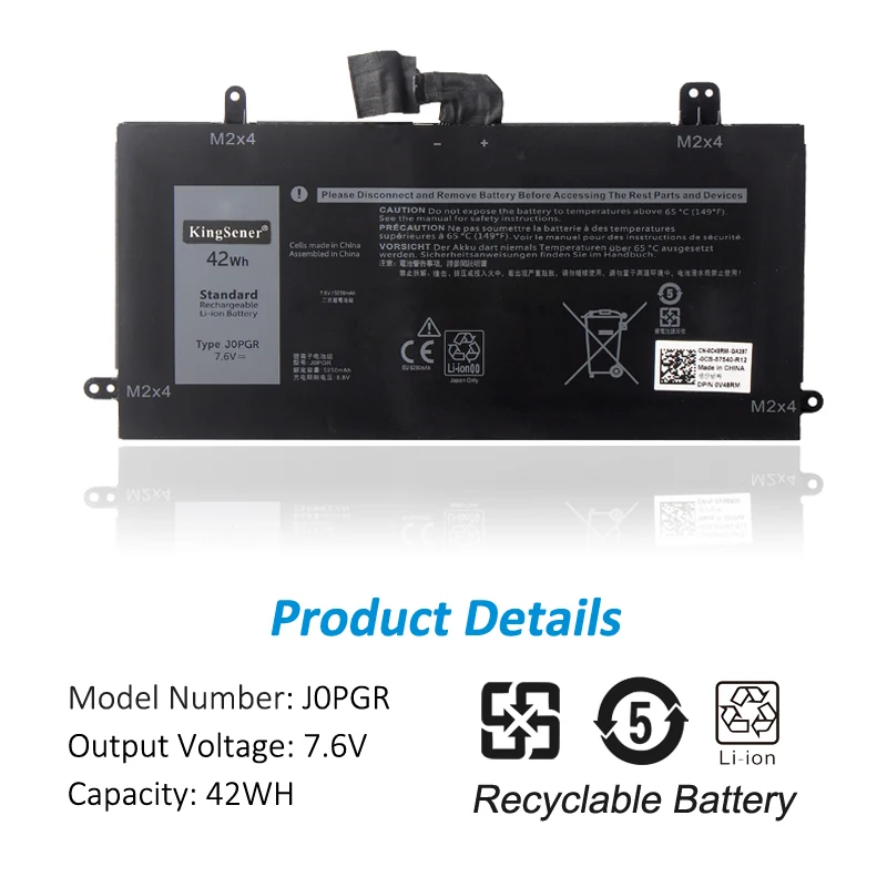 1WND8 J0PGR Battery for Dell Latitude 12 5285 5290 2-in-1 T17G — 7.6V 42Wh