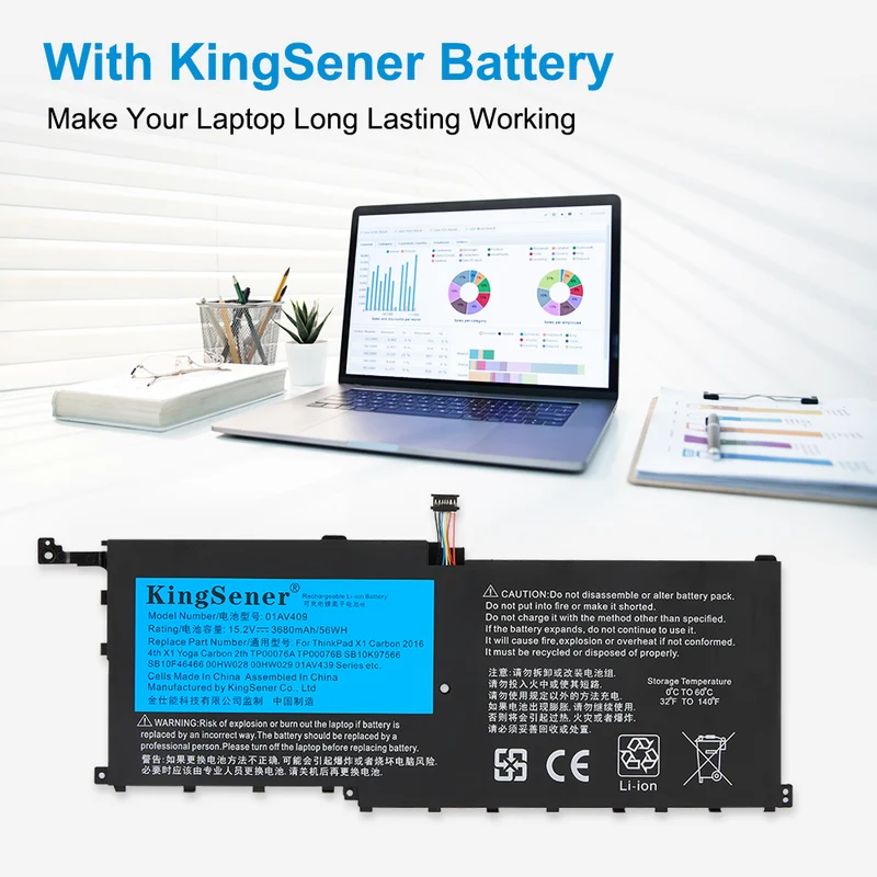 01AV409 01AV441 Battery for Lenovo ThinkPad X1 Carbon 6th Gen Yoga 2nd Gen — 15.2V 56Wh
