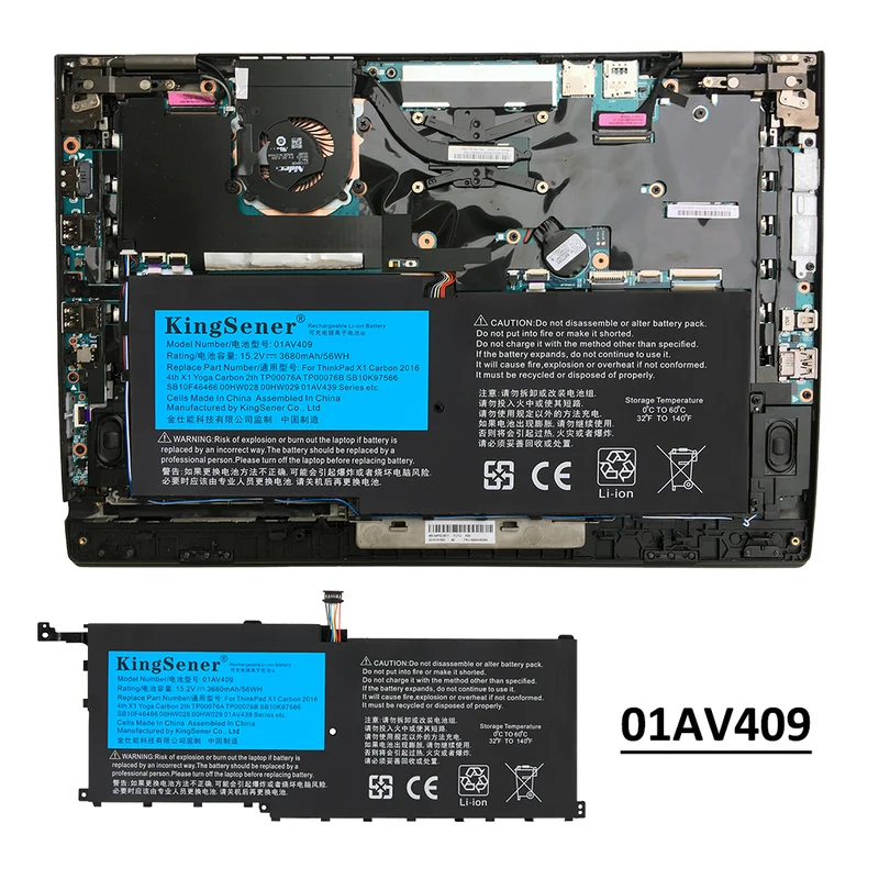 01AV409 01AV441 Battery for Lenovo ThinkPad X1 Carbon 6th Gen Yoga 2nd Gen — 15.2V 56Wh