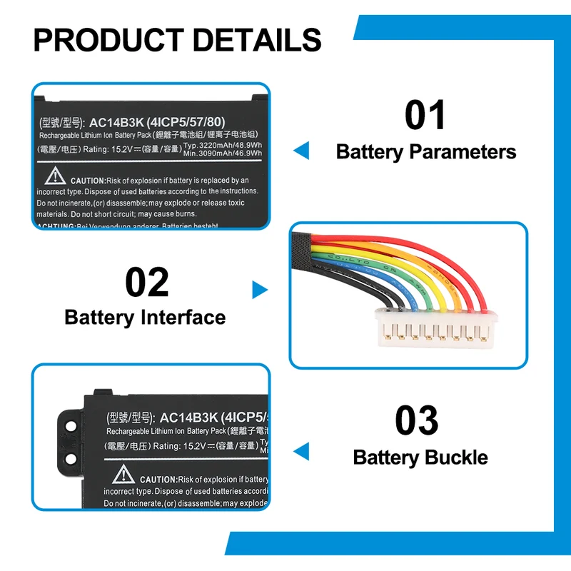 AC14B3K Battery for Acer Swift 3 SF314-51 Aspire ES1 E3 V3 V5 — 15.2V 48.9Wh