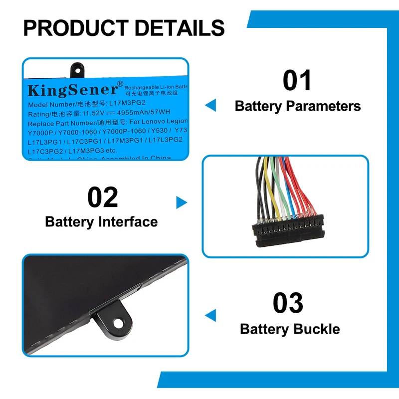 L17L3PG1 L17M3PG1 Battery for Lenovo Legion Y530 Y540 Y730 Y740 Y7000 — 11.52V 57Wh