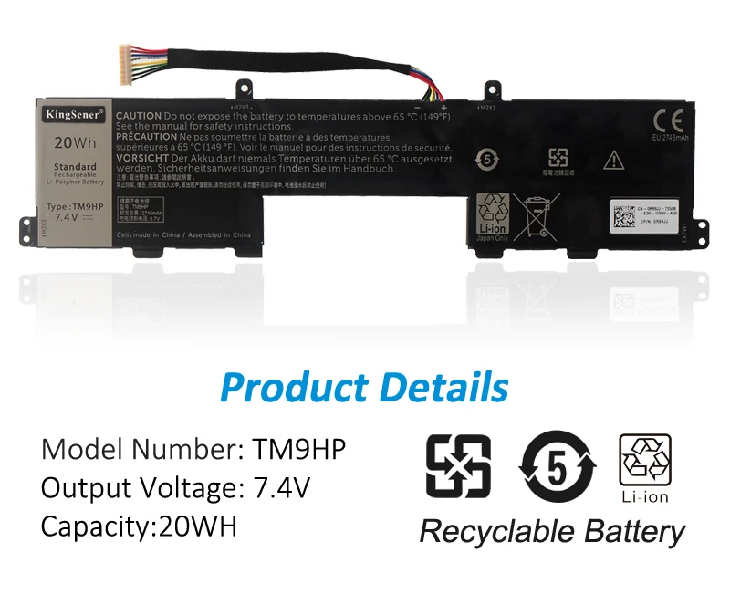 TM9HP Keyboard Dock Battery for Dell Latitude 13 7350 — 7.4V 20Wh