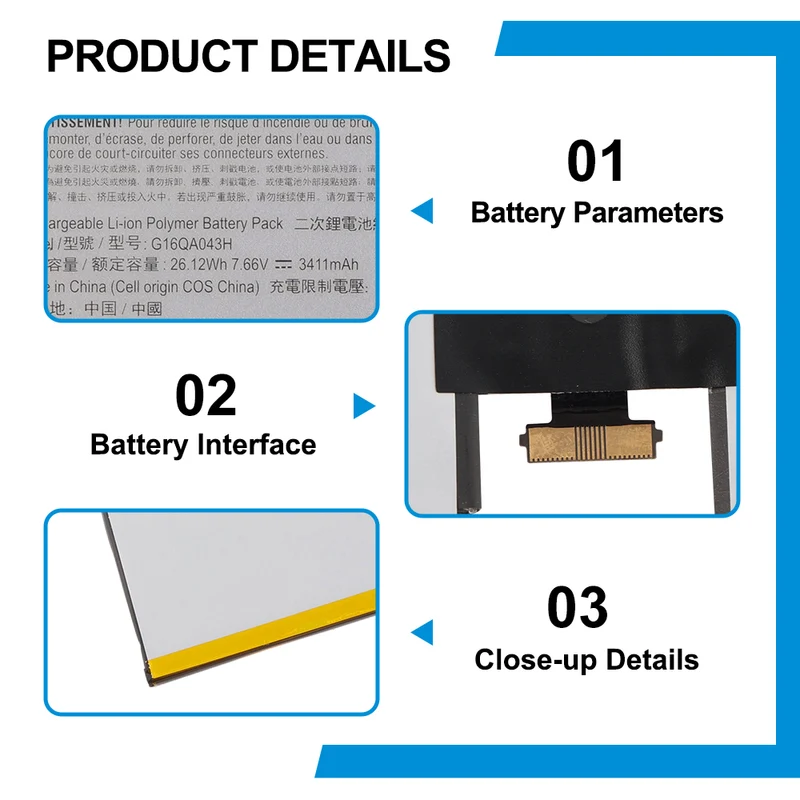 G16QA043H Battery for Microsoft Surface Go Model 1824 — 7.66V 26.12Wh
