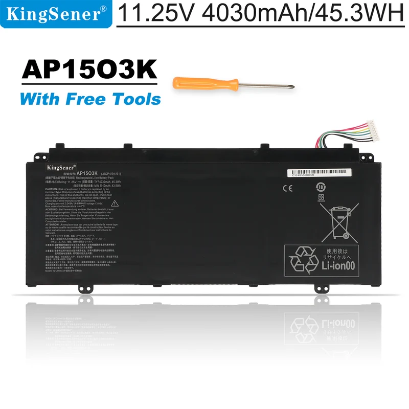 AP15O3K Battery for Acer Aspire S13 S5-371 S5-371T — 11.25V 45Wh