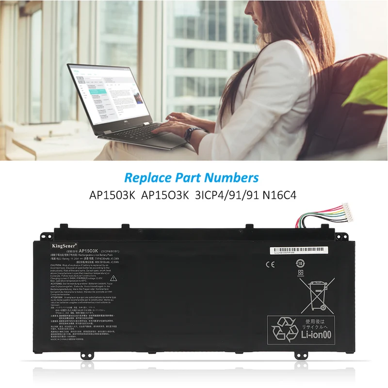 AP15O3K Battery for Acer Aspire S13 S5-371 S5-371T — 11.25V 45Wh