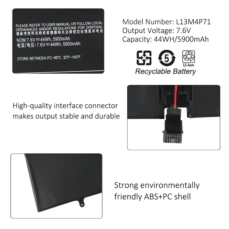 L13M4P71 Battery for Lenovo Yoga 3 Pro 1370 Series — 7.6V 44Wh