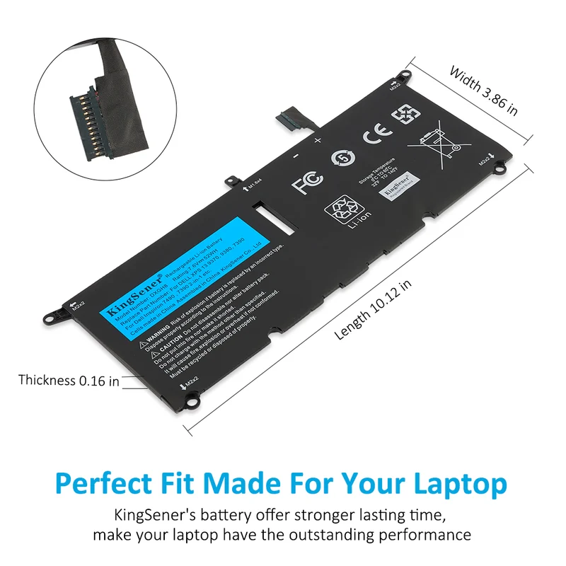 DXGH8 Battery for Dell XPS 13 9370 9380 Inspiron 7390 — 7.6V 52Wh