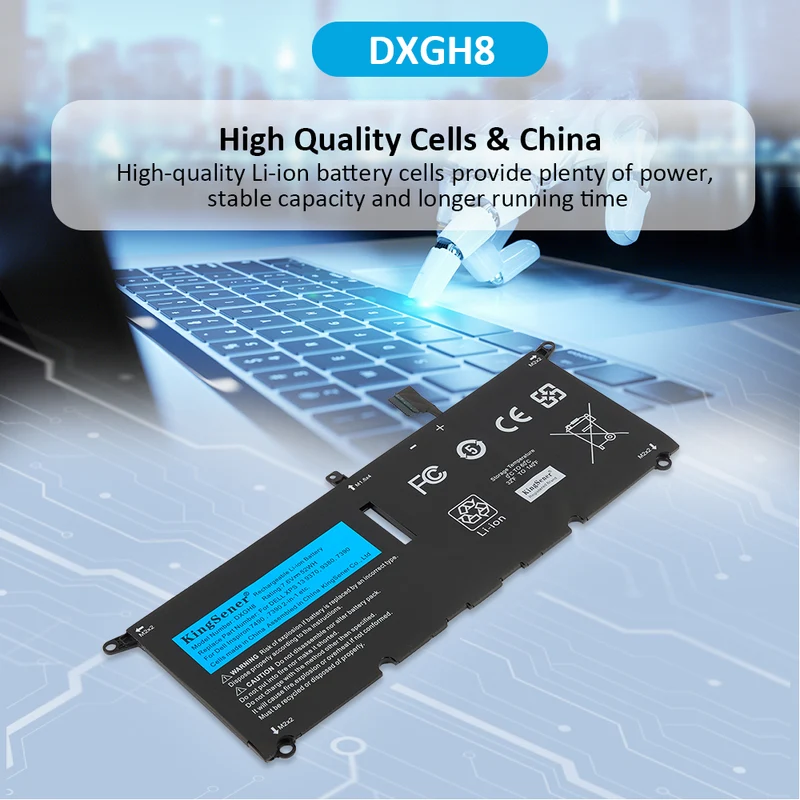 DXGH8 Battery for Dell XPS 13 9370 9380 Inspiron 7390 — 7.6V 52Wh