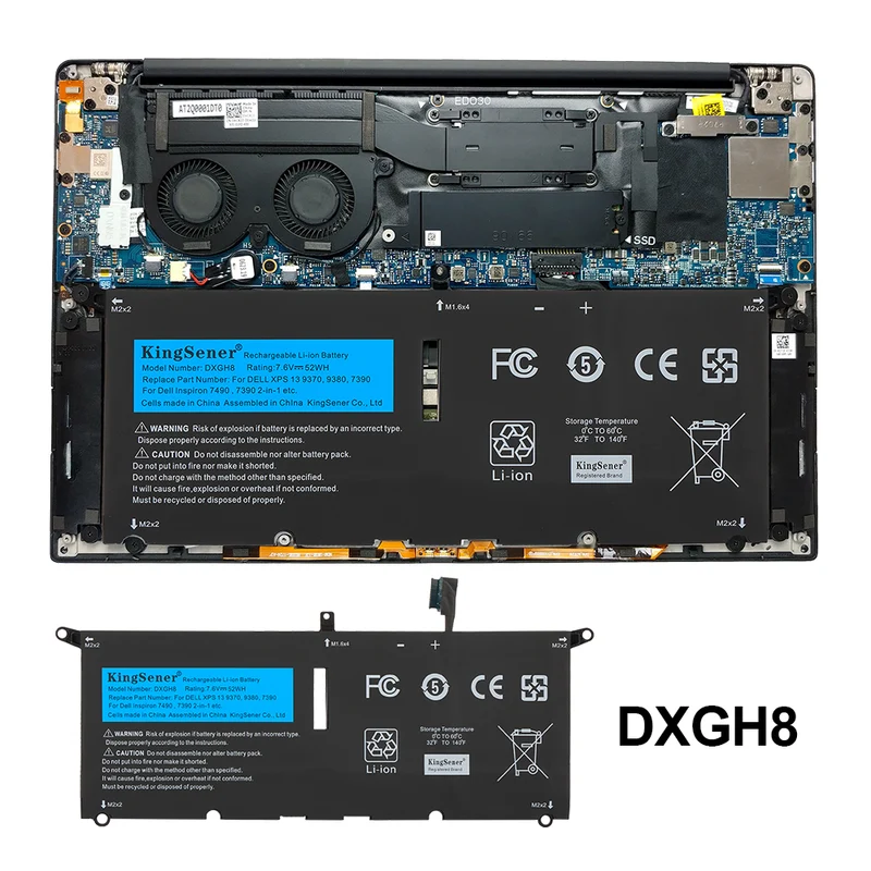 DXGH8 Battery for Dell XPS 13 9370 9380 Inspiron 7390 — 7.6V 52Wh