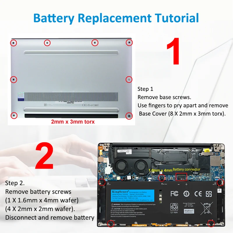DXGH8 Battery for Dell XPS 13 9370 9380 Inspiron 7390 — 7.6V 52Wh