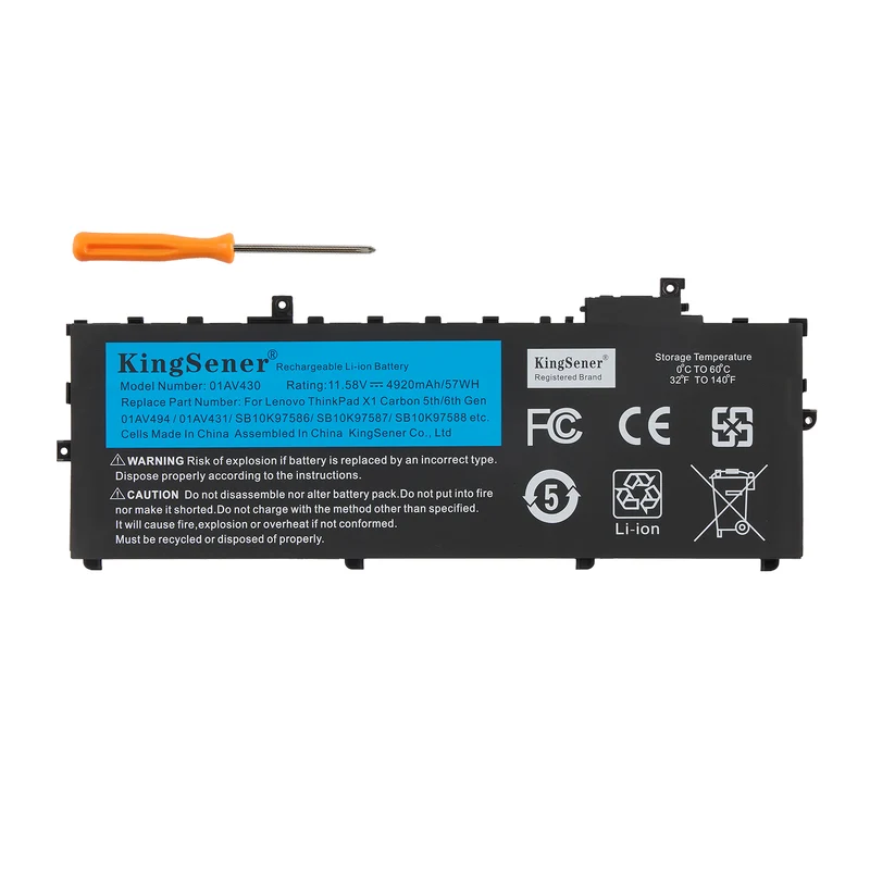 01AV430 Battery for Lenovo ThinkPad X1 Carbon 5th 6th Gen — 11.58V 57Wh