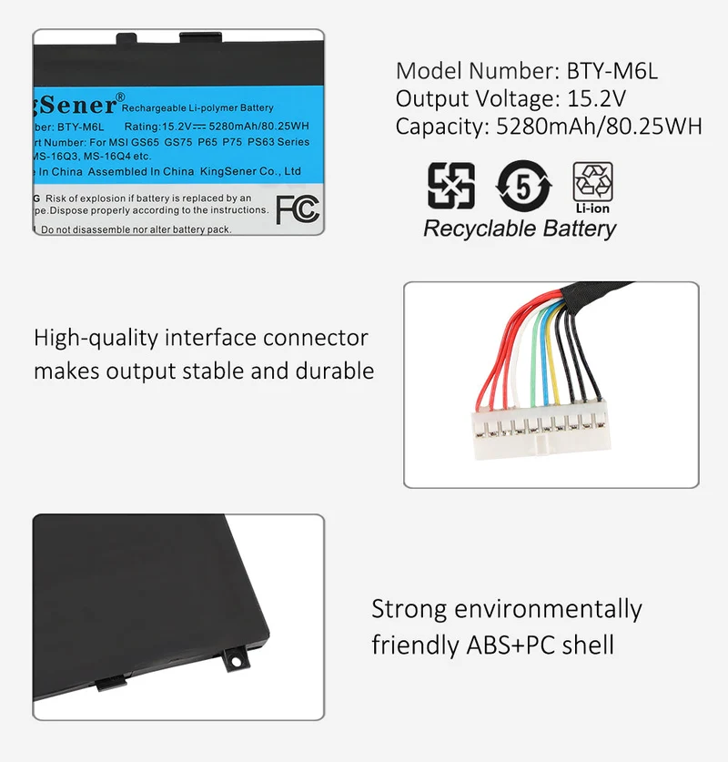 BTY-M6L Battery for MSI GS65 GS75 Stealth Thin Series — 15.2V 80.25Wh