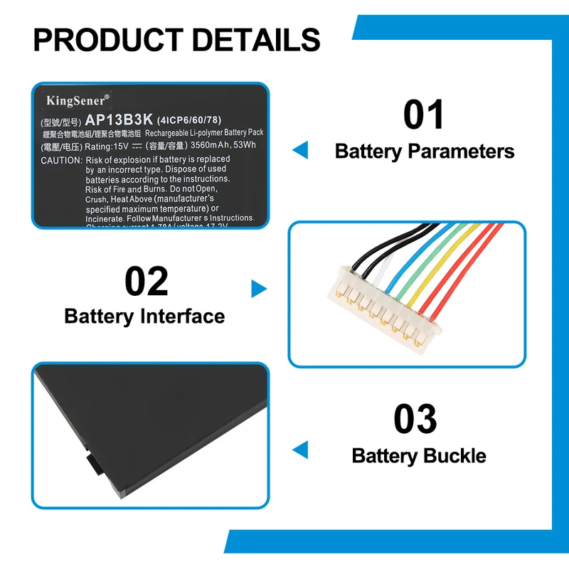 AP13B3K Battery for Acer Aspire M5 V5 V7 R7 Series — 15.2V 53Wh