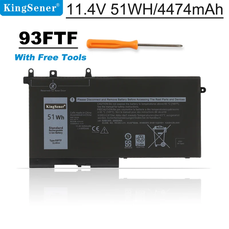 93FTF Battery for Dell Latitude 5480 5490 5580 5590 — 11.4V 51Wh