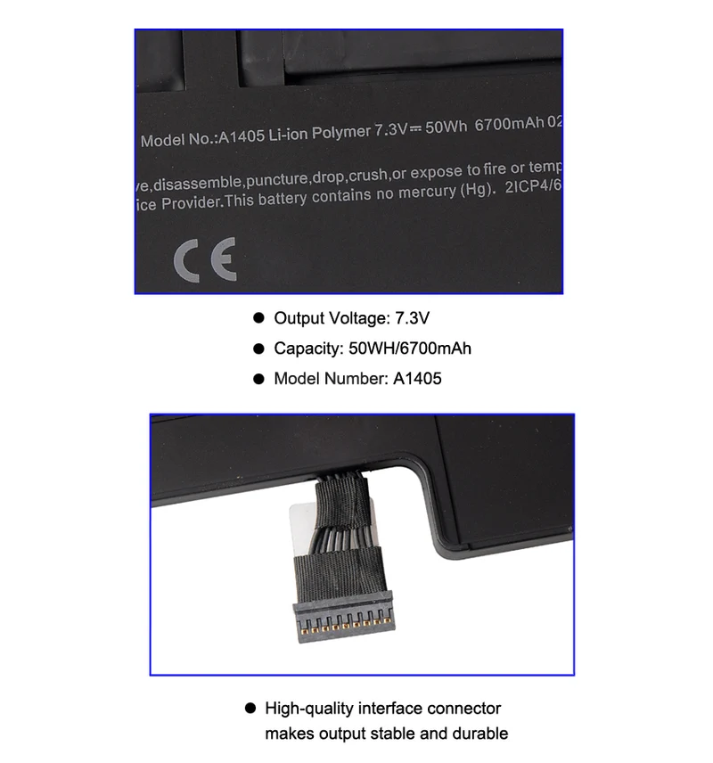 A1405 Battery for Apple MacBook Air 13 inch A1369 A1466 — 7.3V 50Wh