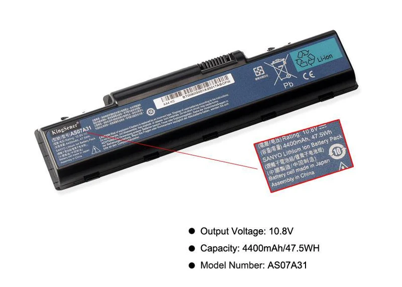 AS07A31 Battery for Acer Aspire 2930G 4740G 5738G 4930 Series — 10.8V 47.5Wh