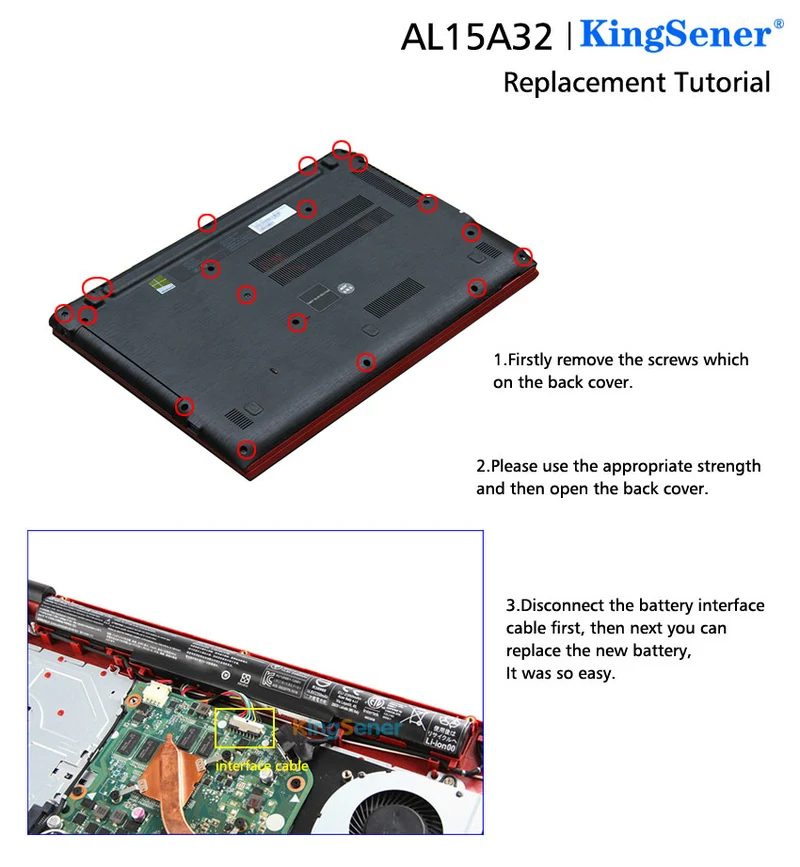 AL15A32 Battery for Acer Aspire E5-422 E5-473 E5-522 E5-532 E5-573 V3-574 — 14.8V 37Wh