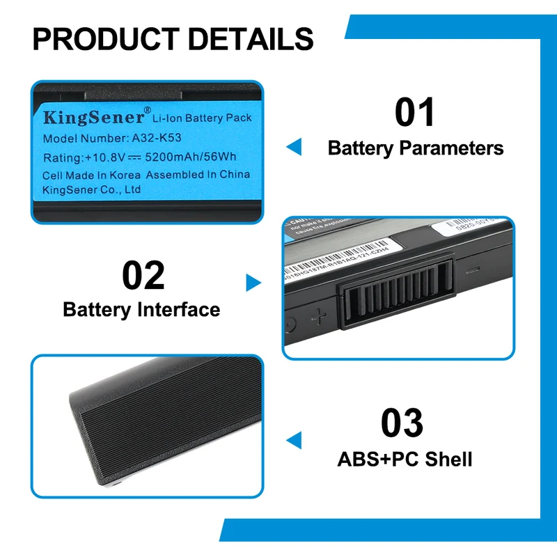 A32-K53 Battery for ASUS A43 A53 K43 K53 X43 X53 X54 Series 56Wh 10.8V