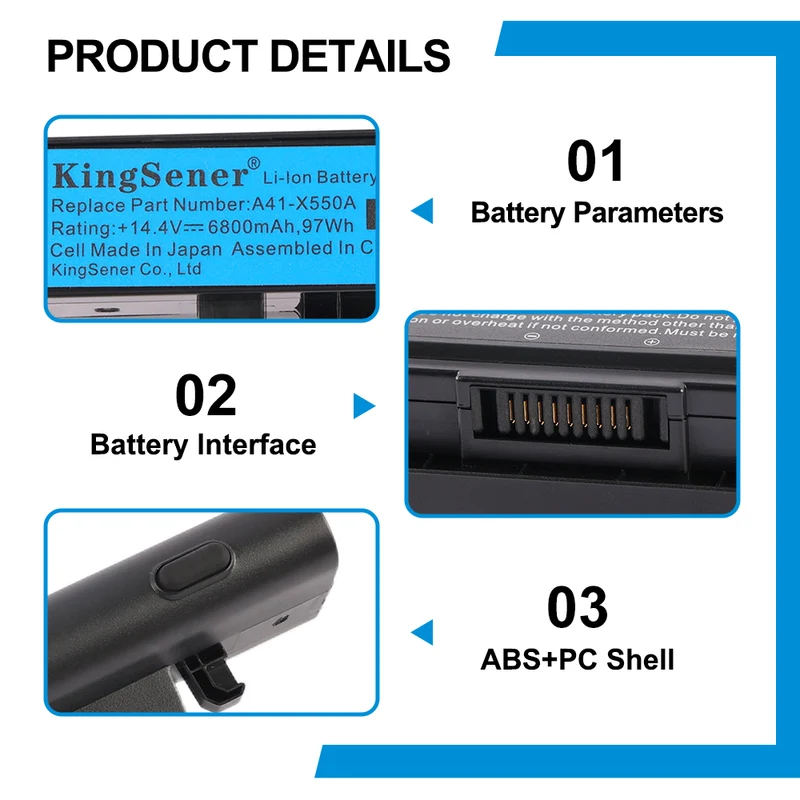 A41-X550A Laptop Battery for ASUS X550C X550B X550V X450 X452 A550 F450 R510 Y481C 15V 2950mAh 44Wh
