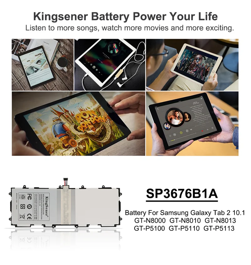 SP3676B1A(1S2P) Battery for Samsung Galaxy Tab 2 10.1 GT-N8000 GT-N8010 GT-N8013 GT-P5100 GT-P5110 P5113 P7510 P7500 P5100 | KingSener