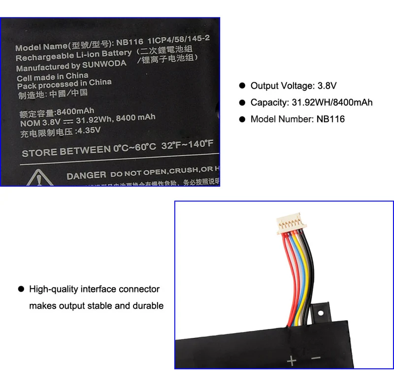 NB116 Laptop Battery For Lenovo IdeaPAd 100S 100S-11IBY 100S-80R2 NB116 5B10K37675 0813001 3.8V 31.92WH 8400mAh | KingSener