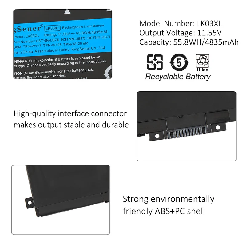 LK03XL Battery for HP Envy 17M 15M-BP HSTNN-UB7I 916368-421 — 11.55V 55.8Wh