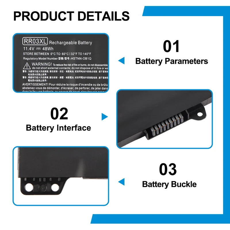 HP ProBook 430 440 450 455 G4 Battery RR03XL 11.4V 48Wh Replacement