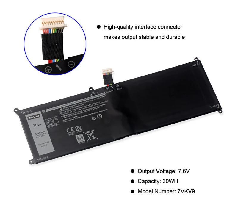 7VKV9 9TV5X Laptop Battery Replacement For DELL Latitude XPS 12 7000 7275 9250 Series Notebook 7VKV9 7.6V 30WH | KingSener