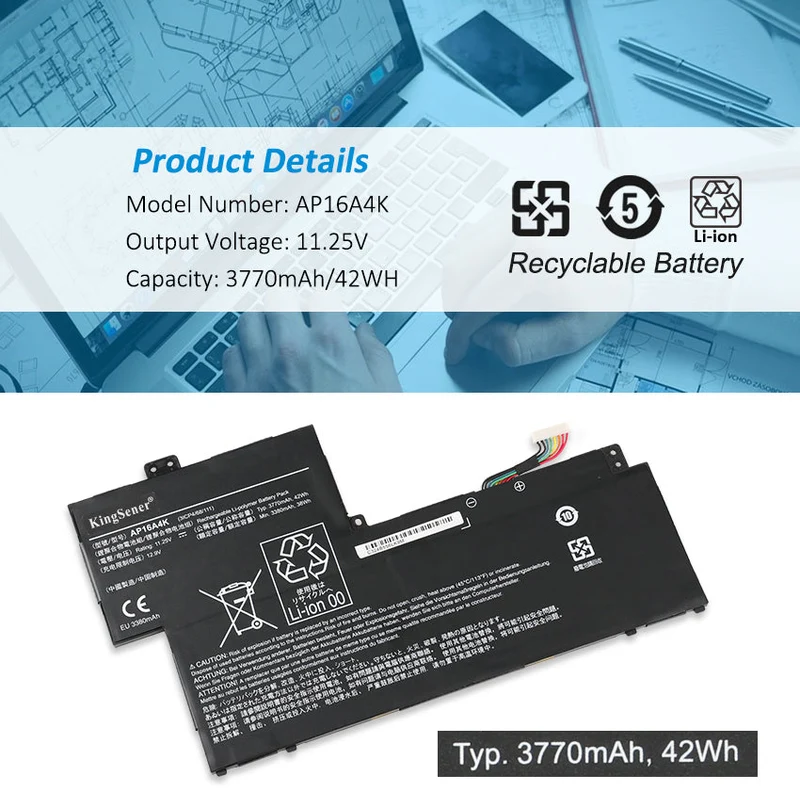 AP16A4K Laptop Battery for Acer Swift SF113-31-P63H (P0N9, P42V, KT.00304.003) – 11.4V 42.2Wh