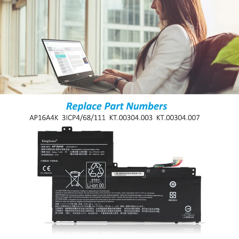 AP16A4K Laptop Battery for Acer Swift SF113-31-P63H (P0N9, P42V, KT.00304.003) – 11.4V 42.2Wh