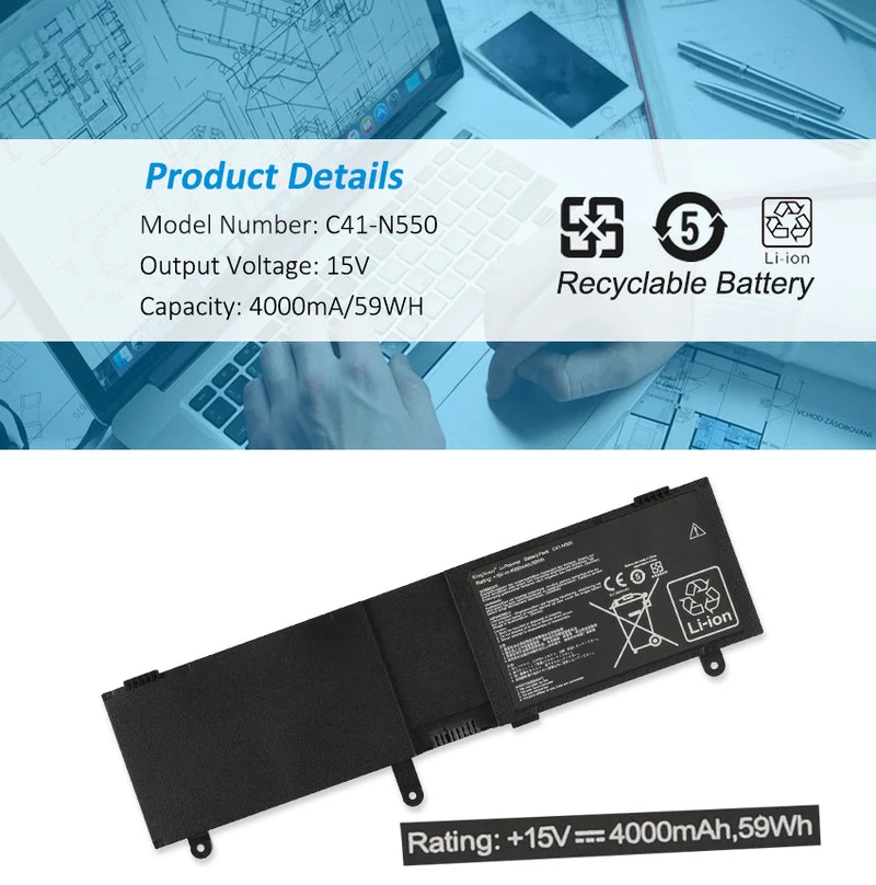 C41-N550 Gaming Battery for ASUS N550 G550 ROG G550 — 15V 59Wh