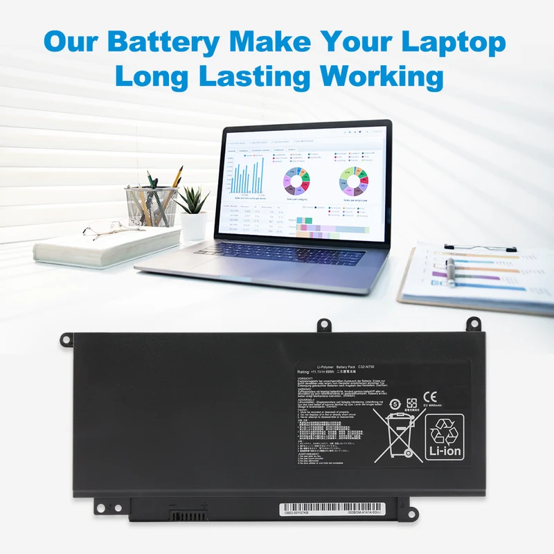 C32-N750 Laptop Battery for ASUS N750 N750J N750JK N750JV — 11.1V 69Wh