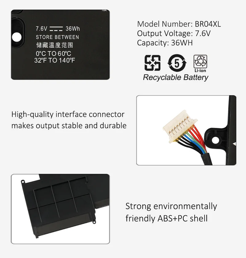 BR04XL Laptop Battery for HP EliteBook 1020 / 1040 G1 G2 — 7.6V 36Wh Li-ion