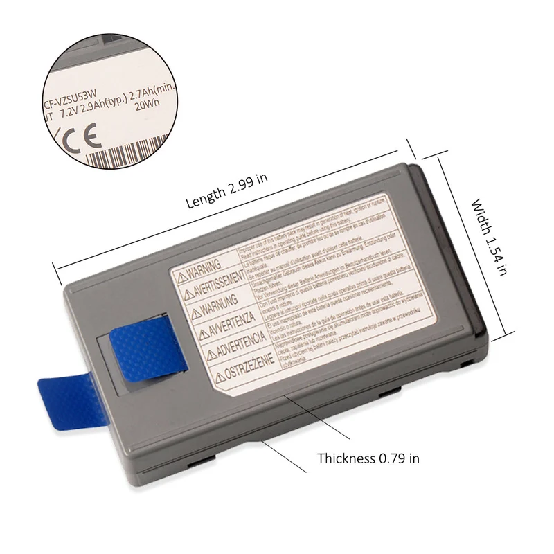 CF-VZSU53W Battery for Panasonic Toughbook CF-H1 CF-H2 CF-U1 Tablet — 7.2V 2.9Ah 20Wh