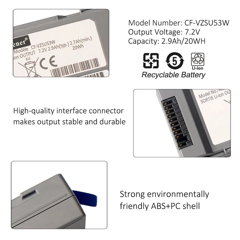 CF-VZSU53W Battery for Panasonic Toughbook CF-H1 CF-H2 CF-U1 Tablet — 7.2V 2.9Ah 20Wh