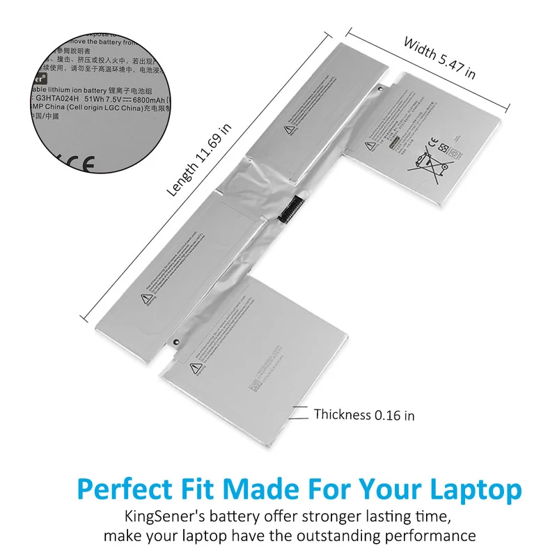 G3HTA024H Keyboard Base Battery for Microsoft Surface Book 1 13.5" (1703 1704 1705) — 7.5V 51Wh
