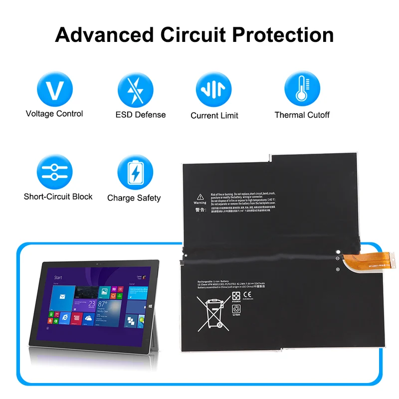G3HTA005H G3HTA009H Battery for Microsoft Surface Pro 3 Model 1631 — 7.6V 42.2Wh