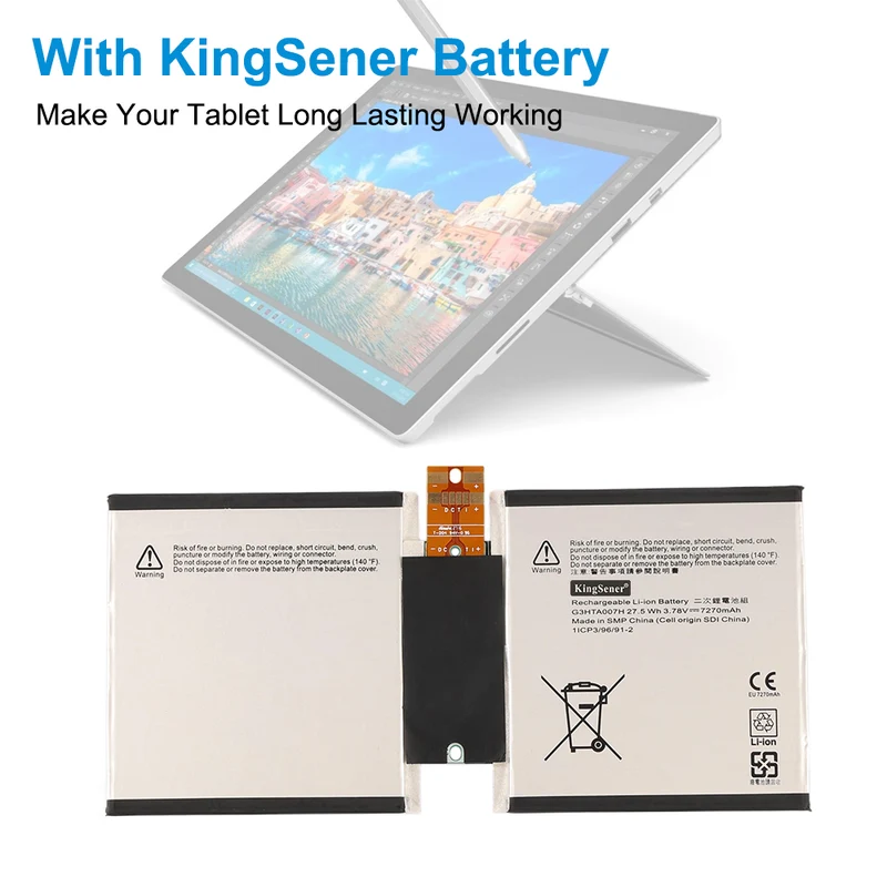 G3HTA007H G3HTA003H Battery for Microsoft Surface Pro 3 Model 1645 — 3.78V 27.5Wh