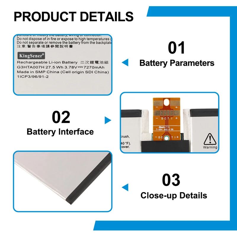 G3HTA007H G3HTA003H Battery for Microsoft Surface Pro 3 Model 1645 — 3.78V 27.5Wh