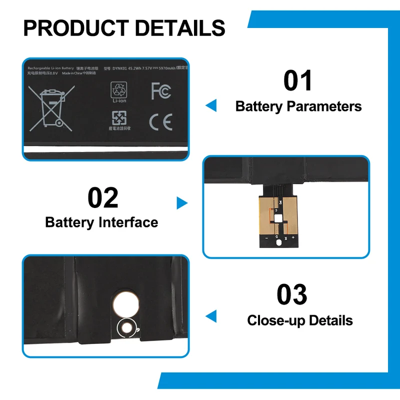 G3HTA036H DYNK01 Battery for Microsoft Surface Book 1769 Series — 7.57V 45.2Wh