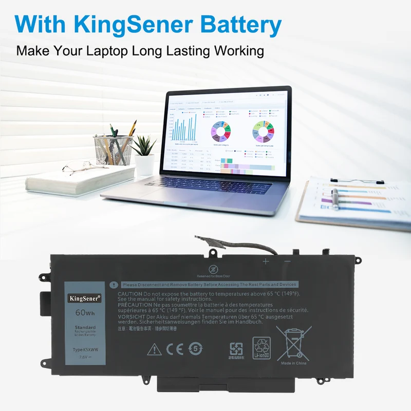 K5XWW P29S 6CYH6 71TG4 725KY N18GG Replacement Battery for Dell Latitude 5289 7389 7390 2-in-1 — 7.6V 60Wh