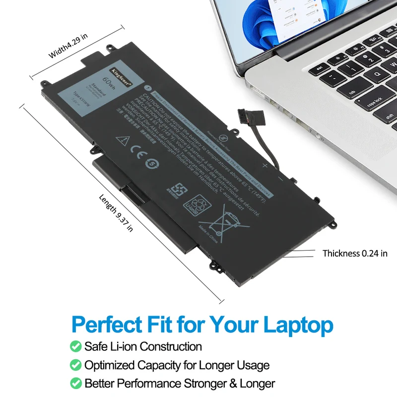 K5XWW P29S 6CYH6 71TG4 725KY N18GG Replacement Battery for Dell Latitude 5289 7389 7390 2-in-1 — 7.6V 60Wh