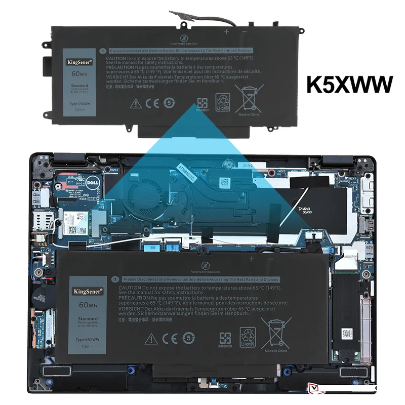 K5XWW P29S 6CYH6 71TG4 725KY N18GG Replacement Battery for Dell Latitude 5289 7389 7390 2-in-1 — 7.6V 60Wh