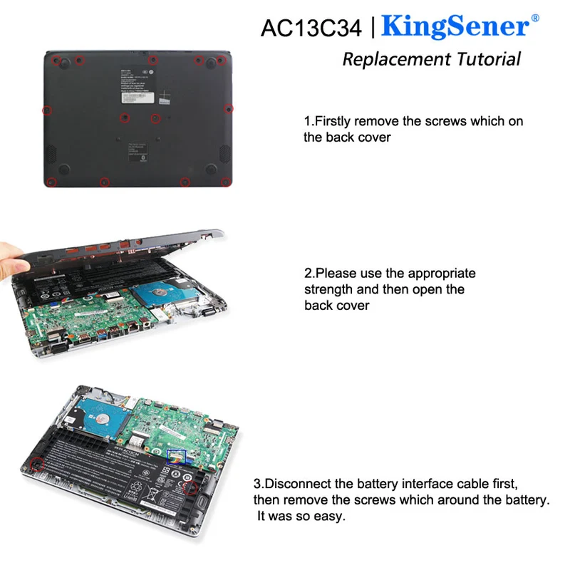 AC13C34 KT.00303.005 Replacement Battery for Acer Aspire V5-122P V5-132 E3-111 E3-112 ES1-111M — 11.4V 30Wh