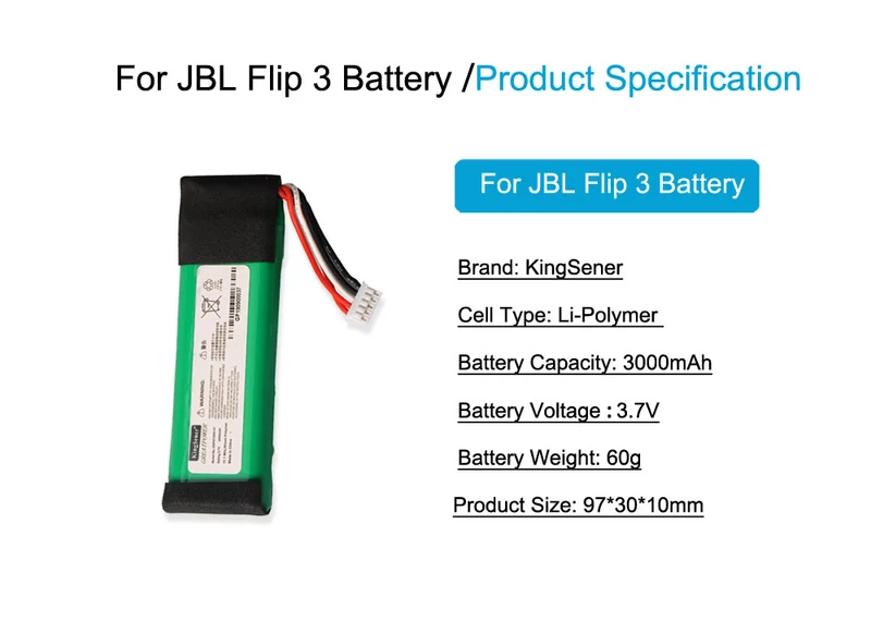 GSP872693 01 Battery Replacement for JBL Flip 3 Splashproof Portable Bluetooth Speaker — 3.7V 3000mAh