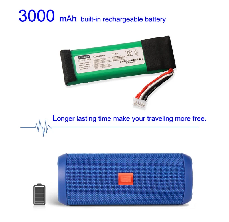 GSP872693 01 Battery Replacement for JBL Flip 3 Splashproof Portable Bluetooth Speaker — 3.7V 3000mAh